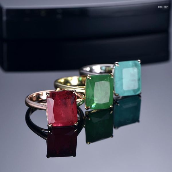 Anéis de casamento 925 Silver Emerald Ring Ruby Autentic Women's Square Engagement Sterling Jewelry Accessories Gift