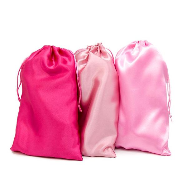 Sacos de armazenamento em branco para sacos de peruca 18x30cm Mulheres de extensão Cabelo de seda de cetim colorido colorido