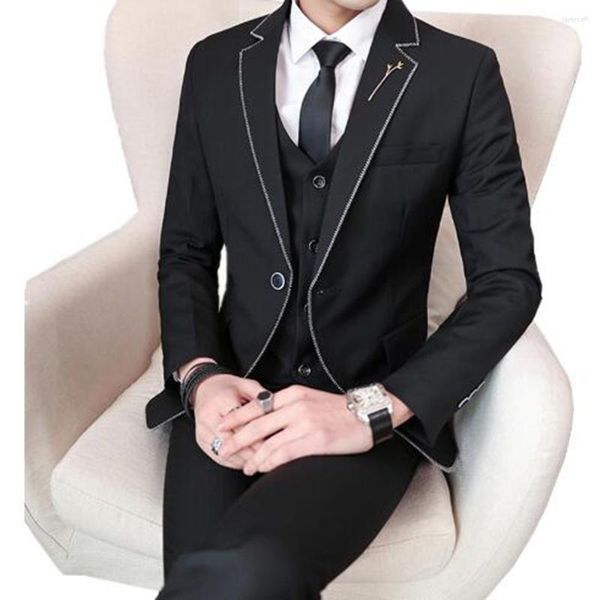 Abiti da uomo 2023 Fashion Black Men Sets Custom Made 3 pezzi (giacca pantaloni gilet cravatta) pantaloni blazer uomo classico smoking da sposa abbigliamento da festa