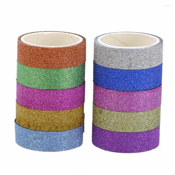 Hediye sargısı 10pcs/set parıltılı washi kağıt yapıştırıcı bant renkli şık dekorasyon DIY zanaat etiketi dekorasyon dizüstü bilgisayar 1.5cmx3m