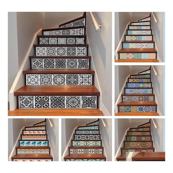adesivos de parede de carro dvr yazi 6pcs de passo remov￭vel Adesivo de escadas auto -obesivos adesivos de cer￢mica Pvc Stair Wallpaper Decal Vinil Stairway Decor 18x1 DH0DE
