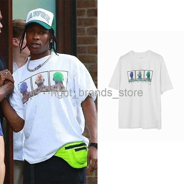 Erkek Tişörtler Kaus Popüler Amerika Eropa Pria Wanita Dennis Rodman Hip Hop Pakaian Jalanan Antik ASAP Rocky Tops% 100 Katun Kaus Ukuran Besar S-3XL0225V23