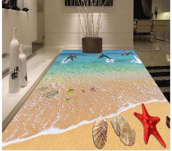 Tapeten Mural 3D PVC Tapete Selbstklebender Boden Strand Seestern Delphin Gemälde modern