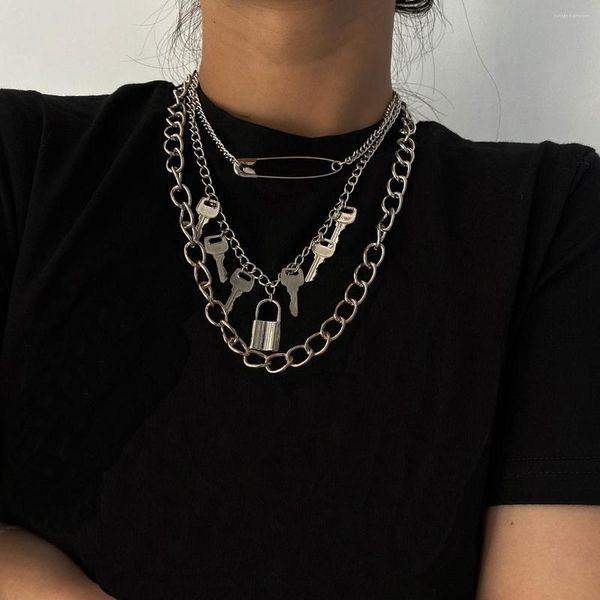 Anhänger Halsketten Punk Dicke Kette Mit Schloss/Schlüssel Halskette Für Frauen Hip Hop Chunky Choker Kragen 2023 Mode Schmuck hals Zubehör