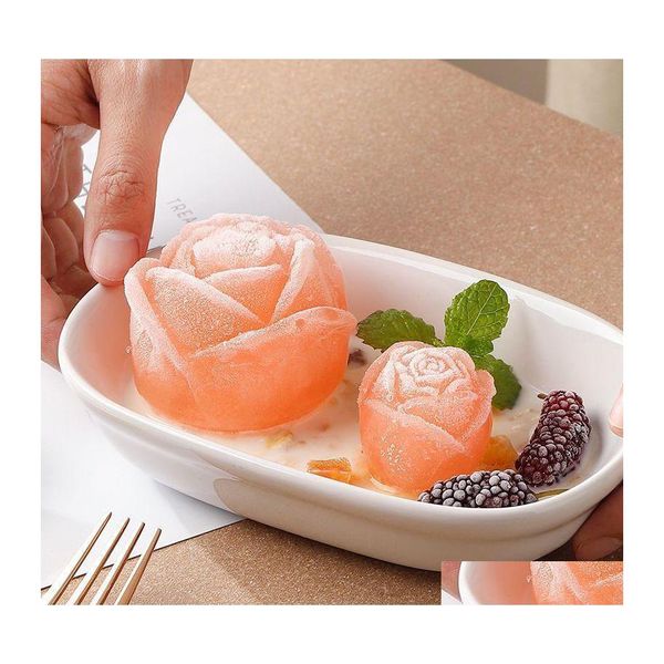 carro dvr Outras ferramentas de cozinha 3d grande fabricante de bolas de sorvete reutiliz￡vel cocktail cuba de barra de barra de rosa sile rosa gelo molde bandeja de molde dhh7s