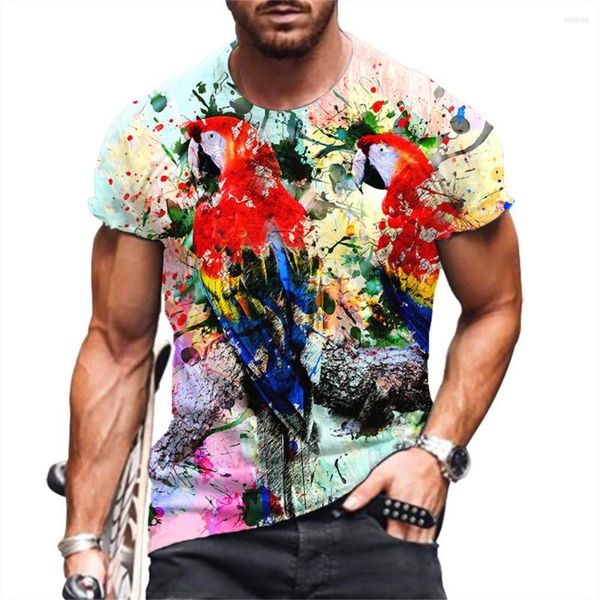 Camiseta masculina camiseta de verão camiseta casual camisa de animais de tamanho grande masculino roupas roupas de grife mass 3d Parrot tops de manga curta