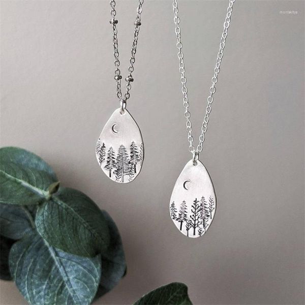 Colares pendentes estilo vintage estilos gravados texturas florestas padrão colar personalidade feminina mulher prata cor jóia de metal mo