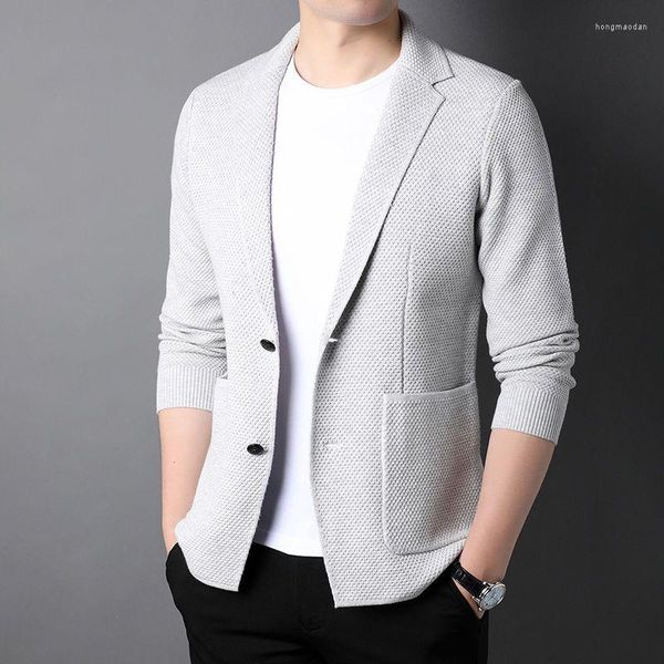 Ternos masculinos de lã de primeira classe 5% Moda malha de moda coreana cardigan homens slim sweater sweater casual caats jacket mass roupas 2023