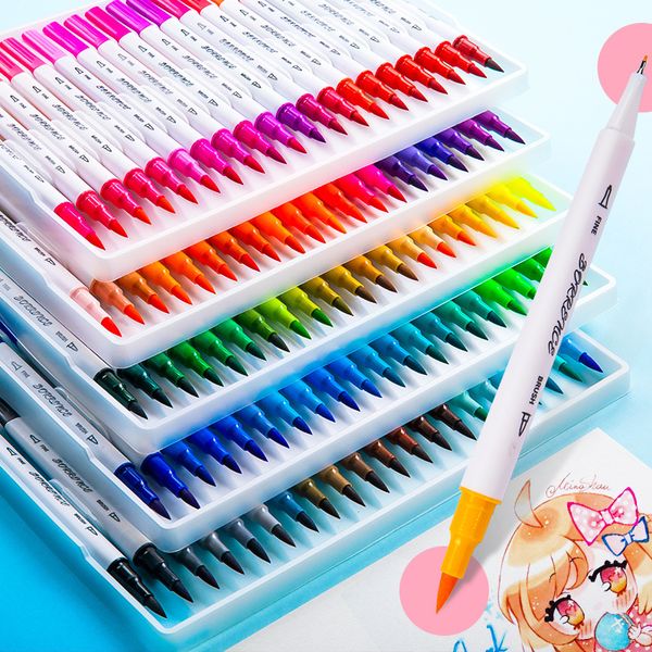 Pennarelli 12 100 set di colori ad acqua pennarelli doppia testa disegno estetico manga professionale materiale scolastico per bambini cancelleria