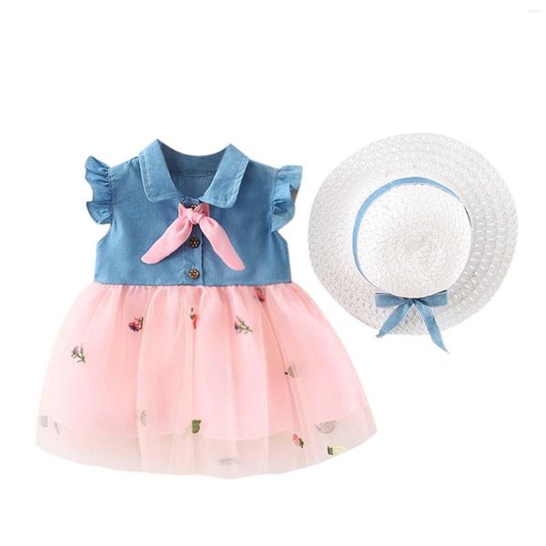 Mädchen Kleider Tüll 6M-3Y Prinzessin Infant Patchwork Kleid Baby Set Hut Ärmel Mädchen Denim Ananas Glitter Für