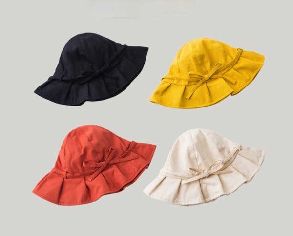 Cappelli a tesa larga New Ruffles Donna Nero Bianco Solid Bucket Hat Bob Caps Hip Hop Gorros Donna Summer Panama Cap Beach Sun Fishing Boonie Hat G230224