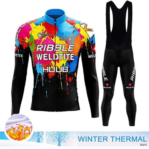 Set di maglie da ciclismo HUUB Team Winter Thermal Fleece Abbigliamento da ciclismo Tuta da uomo in jersey Abbigliamento da bici da equitazione caldo da esterno Set di pantaloni lunghi con bretelle MTB 230224