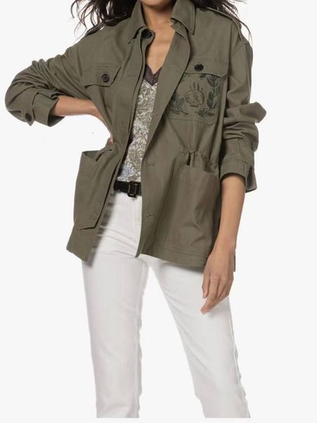 Giacche da donna 2023 Motivo ricamato stile casual da donna Verde militare Maniche lunghe 230225