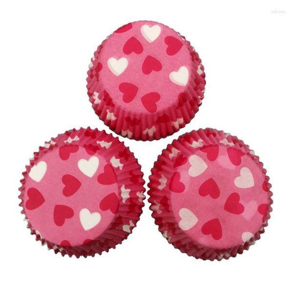 Stampi da forno 100 pezzi con marchio a forma di cuore per muffin, involucri per cupcake, bicchieri di carta, crostata all'uovo, a prova di olio per CASE H