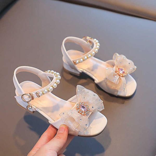 Sandalen Größe 2536 Kindersandalen für Mädchen Schuhe 2022 Sommer niedriger Absatz Prinzessin Römische Schuhe Schleife Helldiamant Rot Schwarz Beige Z0225