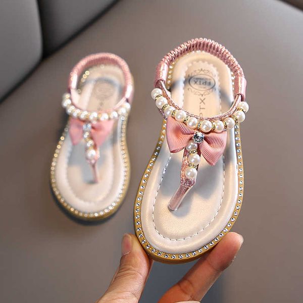 Sandalen Sommer Baby Mädchen Sandalen Kleinkind Perle Butterflyknot Rutschfeste Weiche Prinzessin Schuhe für Kinder Mädchen Offene spitze Strand Sandalen Z0225