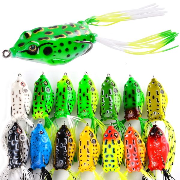 Esche esche 15pcset Frog Soft Tube Bait Pesca in plastica con ganci Topwater Ray Occhi artificiali 3D Set 230225