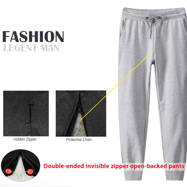 Pantaloni da uomo Primavera e inverno Pantaloni sportivi in puro cotone Pantaloni casual di lusso Pantaloni da esterno con apertura sul cavallo Cerniera invisibile Pantaloni da sesso Uomo Fashion Street Z0225