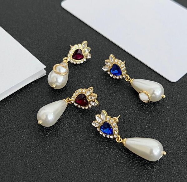 Luxus Liebe Perle Diamant baumeln Kronleuchter Ohrring Ohrstecker Top Qualität Designer Brief Eardrop Ohrringe Frauen Mädchen Party Hochzeit Verlobungsgeschenk