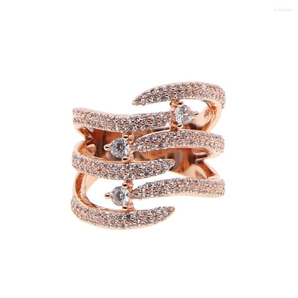 Fedi nuziali Moda impilabile Anello da cocktail color oro rosa Tiny Pave CZ Elegante delicato Drop Ship Gioielli per le donne Anel