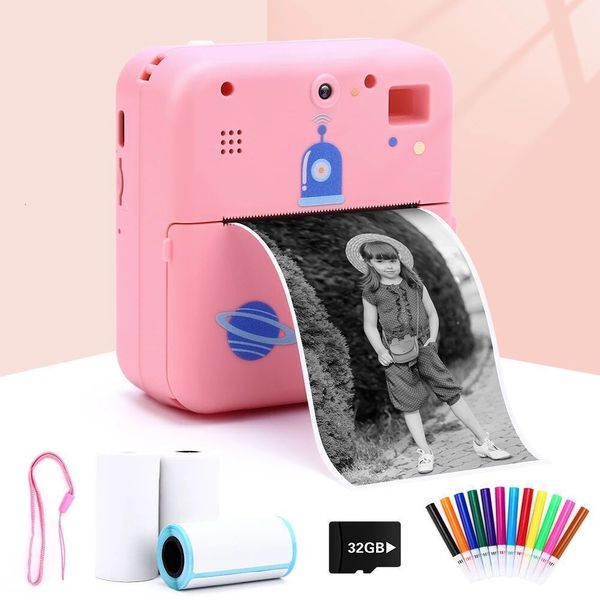 Камеры игрушек Многофункциональный PO Printer Kids Camera Portable Printer Беспроводной мгновенный мини -принтер 32 ГБ поддержки Bluetooth Connection 230225