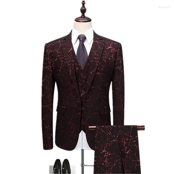 Abiti da uomo Abito da uomo High-end Gentleman Print Slim Banquet Ball 3 pezzi Blaze con pantaloni e gilet