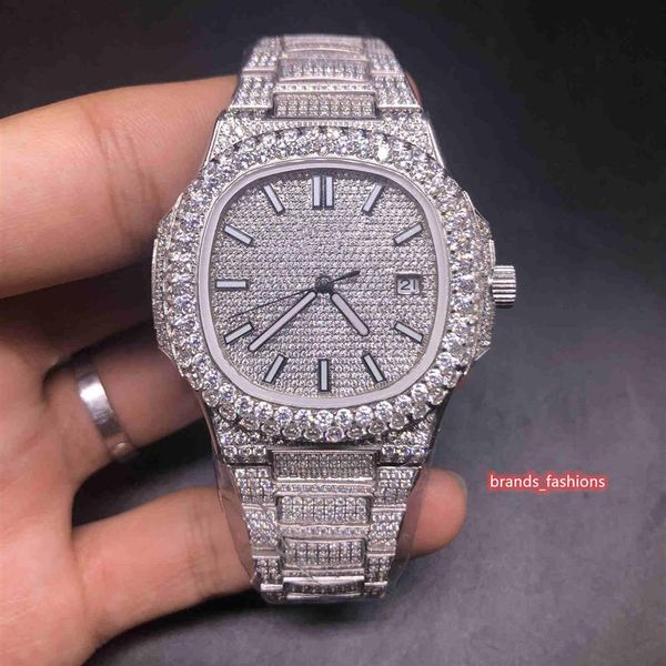 Populari diamanti ghiacciati da uomo orologi grandi diamanti orologio in argento diamante faccia a diamante full cinghie meccanico del polso meccanico25202520