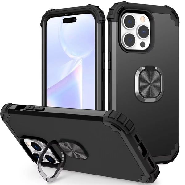 Hybrid 3in1 Kickstand Defender Ring Stand Casos ￠ prova de choque para iPhone 14 14Plus 14 Pro 14 Pro Max Magnetic Carter Hard PC Soft Silicone