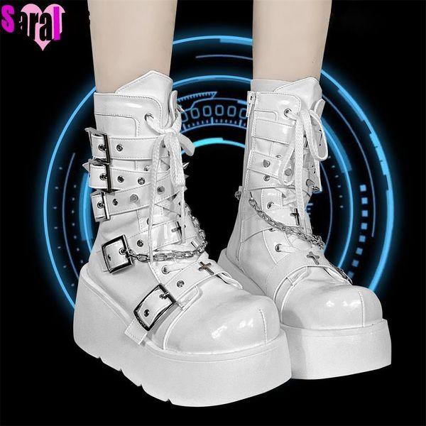 Scarpe eleganti Gothic Cute Street Stivaletti Piattaforma donna Zeppe Tacchi alti Fibbia Ragazze Stivaletti Punk femminile Lolita Scarpe cosplay per donna 230225