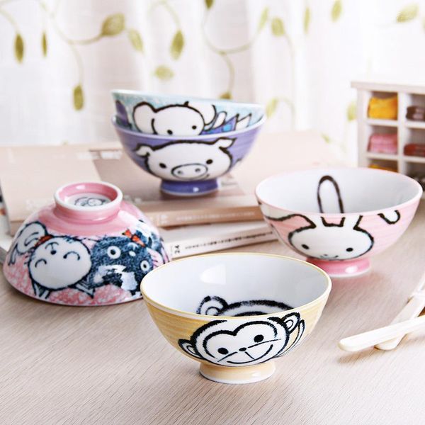 Ciotole da 5 pollici Made in Japan Simpatico cartone animato Maiale stampato in ceramica dipinta a mano per bambini Posate per contenitori di riso in porcellana