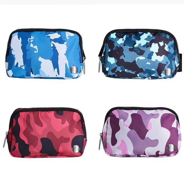 Ll bolsa de cintura camuflada para homens e mulheres, bolsa de cintura com elástico de metal para academia, alça ajustável, zíper, 4 cores