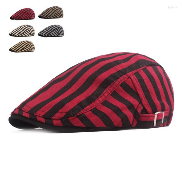 Boinas da primavera Chapéus listrados do verão para homens Casual Casual Beret Caps Gorras Planas Inglaterra Inglaterra British Retro Boinas Chapéu plano