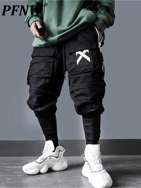 Männer Hosen PFNW Dunklen Stil Cargo-Harem Hosen männer Hip Hop Hihg Straße Lose Streetwear Herbst Neue Schwarze Hose männlichen Darkwear Z0225