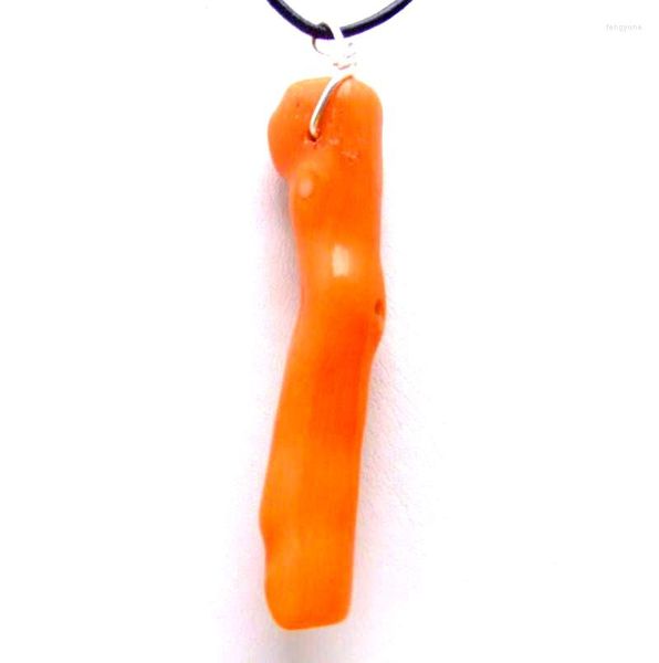 Colares de pendentes Qingmos 70-90mm ramo de colar de coral laranja natural genuíno para mulheres com cordão de couro preto 18 