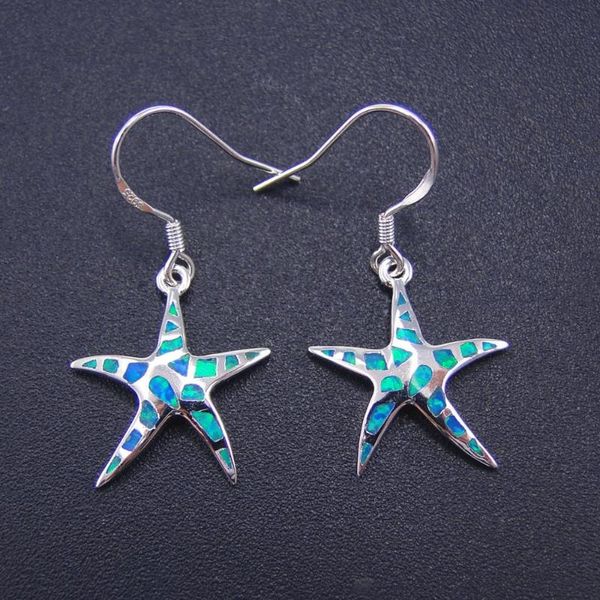 Brincos de berros de lustre de breço opala jóias finas 925 Sterling Silver Starfish Drop With Blue Fire for Women Gift
