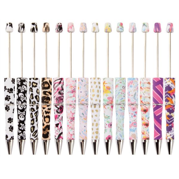 Leopard DIY Bead Pen Canetas esferográficas originais Canetas de miçangas personalizáveis Lâmpada Trabalho Artesanato Ferramenta de escrita Melhor qualidade