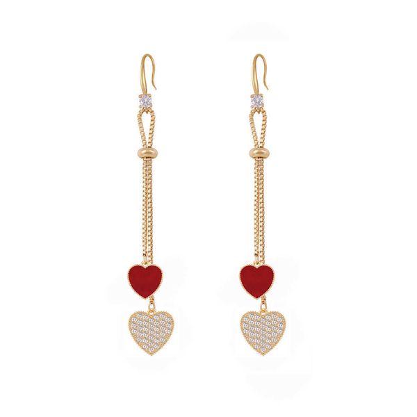 Charme Coréia do Sul Double Heart Brincos em forma de coração para mulheres Moda Funny Love Heart Drop Pingente Ear Tassel Trending Girls Jewelry Gifts G230225