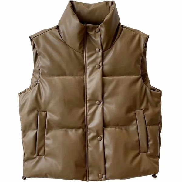 Gilet da donna Gilet da donna Bianco Nero Gilet in ecopelle Donna Cerniera Pu Giacche Gilet femminile in cotone imbottito senza maniche Parka 230225