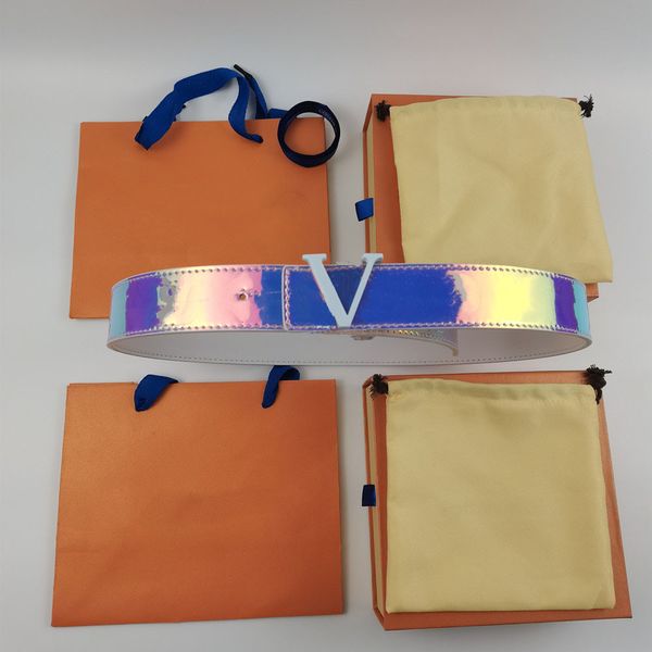 2023 Cinture di lusso Uomo Donna Cintura in pelle di marca di moda Designer Classic Fibbia arancione Blu brillante Rivestimento colorato Cintura larga 3,8 cm di alta qualità