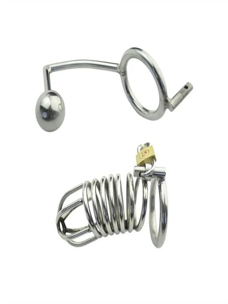 Maschio Mens Chastity Cage Lock Bdsm Toy Plug anale monopezzo con catetere urinario