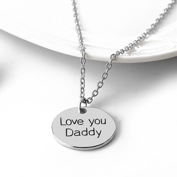 Festa del papà Ti amo papà Lettere Pendenti rotondi Collana da uomo di design Collane con ciondolo placcato in argento sudamericano Catena Gioielli di moda Girocolli Regalo per papà