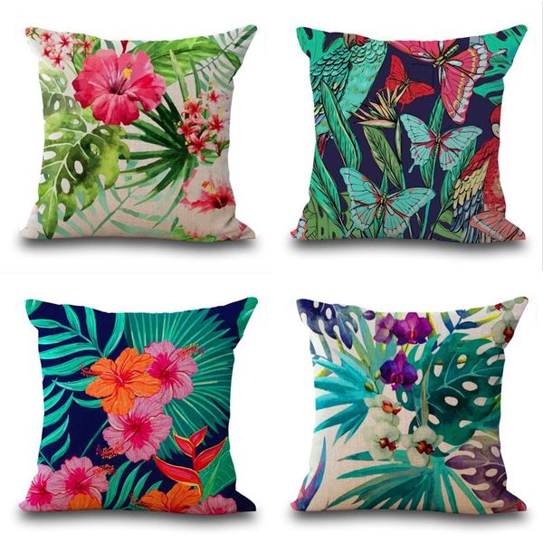 Travesseiro de travesseiro capa de cobertura de almofadas decorativas de linho de linho para sofá jungle paris flor tropical decoração /decorativo