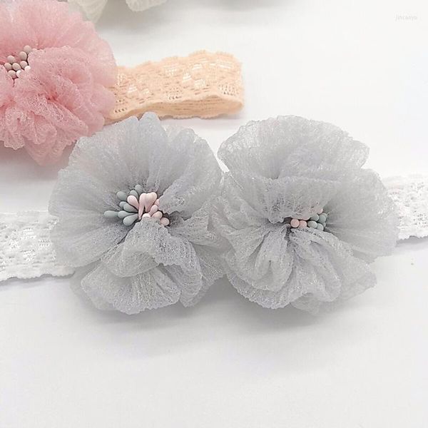 Accessori per capelli Fascia per capelli per bambini Atto principale Il ruolo Copricapo Bambini Fascia per filati a rete con fiori doppi Neonati