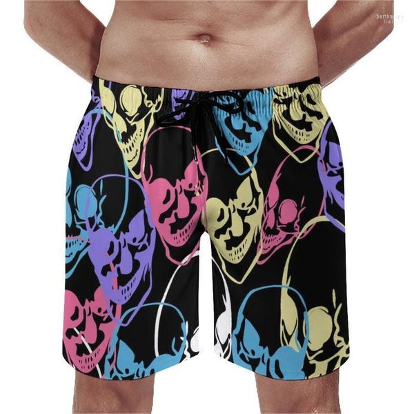 Shorts masculinos skulls coloridos pranchas abstrata crânio impressão engraçada calça curta design masculino tamanho grande tronco de natação presente de aniversário bert22