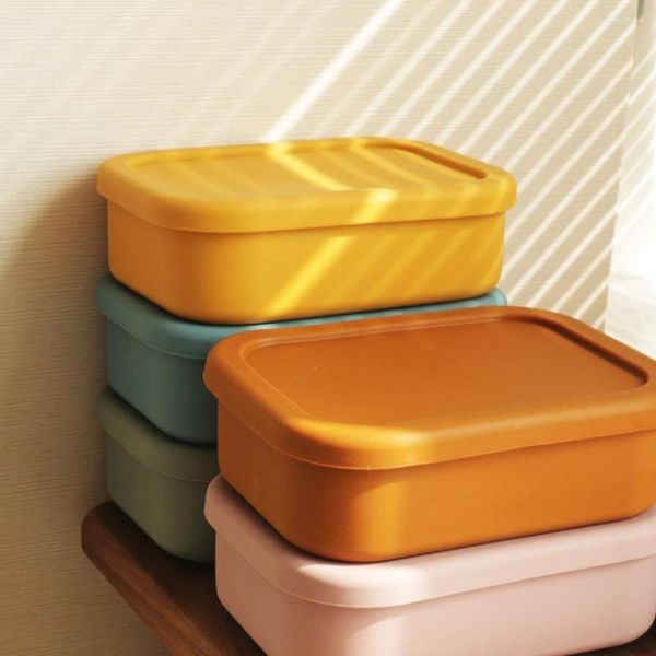 Geschirr-Sets 3 Teile Silikon-Lunchbox Frischhaltende Bento-Obstsalat-Aufbewahrungsschüssel Tragbare versiegelte rechteckige Lunchbox mit Deckel