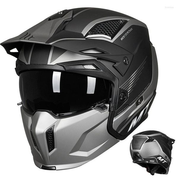 Caschi moto Casco Street Fighter Integrale Grigio Retro Combinazione semi-staccabile