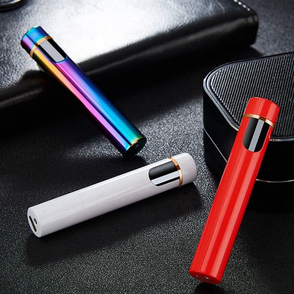 Colorato antivento USB ricarica ciclica accendino tipo penna cilindrica design innovativo portatile con rilevamento del tocco portasigarette per tabacco per sigarette