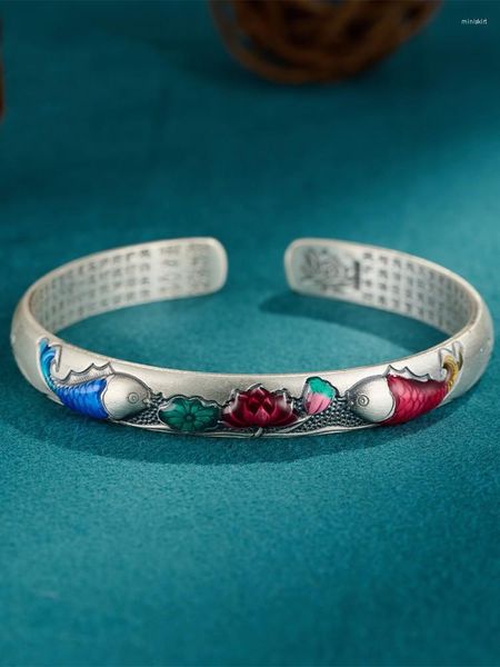 Armreif YS Original-Design-Armband, weibliche Fische spielen Lotus, Emaille-Farbe, handgefertigt, Retro-Nationalstil, Geschenk für die Familie