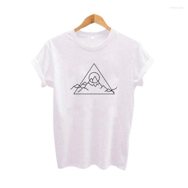 Kadın Tişörtleri 2023 Kadınların Üstleri Dağlar Geometrik Grafik Tee Donduruyor Black White Harajuku Baskı T-Shirt