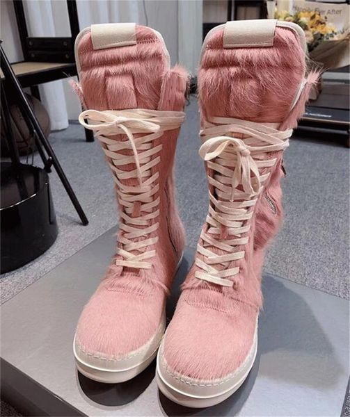 Handgefertigte exklusive rosa Pelz -Seitentasche High Street Punk -Stiefel echte Leder -Ow -Rockstiefel